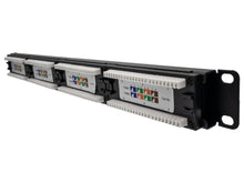 Load image into Gallery viewer, Linkbasic LB-PP24 24 Port Cat5e Rack Mount Patch Panel, manufactured from black electrostatic powder-coated steel for enhanced corrosion resistance
