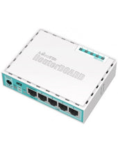 Load image into Gallery viewer, MikroTik hEX Desktop Router with 5 Gigabit and 1 USB port, featuring 2x 880MHZ CPU, 256MB RAM, RouterOS L4, PoE in, MicroSD card slot and 6V-30V