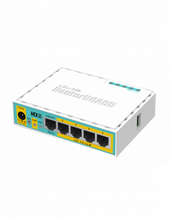 Load image into Gallery viewer, MikroTik hEX PoE Lite Desktop PoE Router, with 5 10/100 LAN ports and 1 USB port, 650MHz CPU, 64MB RAM, RouterOS L4, PoE in/port 2-5 PoE out, 6V - 30V