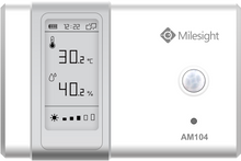 Load image into Gallery viewer, Milesight Indoor Ambience Monitoring Sensor Temperature, Humidity, Motion, Light Sensor, 2x AA Alkaline Batteries/Type-C Port Power PSU, E-ink Display