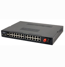 Load image into Gallery viewer, Netonix 24 Port Managed 400W Passive DC POE Switch + 2 SFP Uplink Ports, featuring Smart DC power supply 32V to 72V DC variable input, 24V and 48V POE