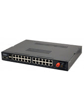 Load image into Gallery viewer, Netonix 24 Port Managed 400W Passive DC POE Switch + 2 SFP Uplink Ports, featuring Smart DC power supply 32V to 72V DC variable input, 24V and 48V POE