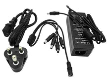 Load image into Gallery viewer, PSU-12v60w 12VDC 60W IEC Power Supply with SA Cable, 1×DC jack into 4×DC jacks, suitable for use with range of single/multi-port Passive PoE Injectors