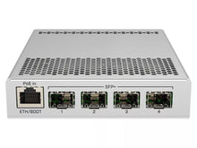 Load image into Gallery viewer, MikroTik Cloud Router Switch CRS305-1G-4S+IN with 800MHz CPU, 512MB RAM, 1*Gig LAN, 4*SFP+ cages, RouterOS L5/SwitchOS (dual boot), metallic case, PSU