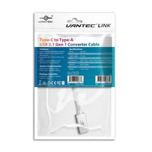 Load image into Gallery viewer, Vantec CBL-4ca USB Type-C Male to USB Type-A Female Adaptor Dongle, 0.147Meter Cable, USB C, USB A, 3.2 Gen 1 (3.1 Gen 1), 5000 Mbit/s, Silver,White