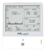 Load image into Gallery viewer, Milesight Indoor Ambience Monitor - Temp, Humidity, PIR, Light, TVOC, CO2, HCHO, Barometric, Pm2.5 & Pm10, 5V/1A by Type-C Port, IP30, 4.2-inch, Black