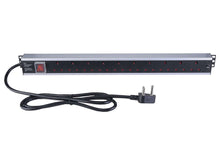 Load image into Gallery viewer, Linkbasic 10 Way Aluminium Moulded Rack Mount PDU, 10 way switched Power Distribution Unit (PDU) with a moulded direct-attached power cable, 10x 16A - Let's Fibre Technologies