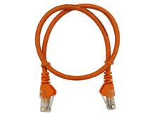 Load image into Gallery viewer, Linkbasic FLY-0.5O 50cm UTP Cat5e Flylead Orange, supplied moulded with boots, rated for 10/100/1000Mbps data transmission speeds with stranded copper
