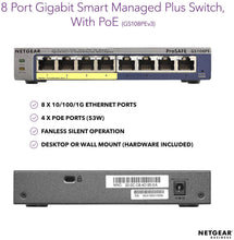 Load image into Gallery viewer, Netgear GS108PE 8-Port Gigabit Ethernet Smart Managed Plus PoE Switch with 4 x PoE 53W, and ProSAFE Limited Lifetime Protection - Let's Fibre Technologies