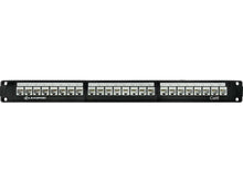 Load image into Gallery viewer, Linkbasic 24 Port Cat6 Rack Mount Patch Panel, manufactured from electrostatic powder-coated steel for enhanced corrosion resistance, 100 x 60 x 510mm