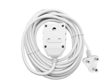 Load image into Gallery viewer, MP-EX05 5 Meter 10A Extension Power Cord with Double Coupler, featuring 1x 3-pin male plug top on one end, 2x female 3-pin sockets on the other end