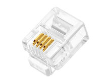 Load image into Gallery viewer, Linkbasic RJ11 CAT3 Modular Plug, 50 Micron Inches of Gold Plating over Nickel, 4 Conductors, High-Impact Clear Polycarbonate, POTS phone Jacks usage