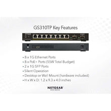 Load image into Gallery viewer, Netgear GS310TP 8-Port Gigabit Ethernet PoE+ Smart Switch with 2 Dedicated SFP Ports (55W), PoE,SNMP, 10 Interfaces, Dynamic VLAN - Let's Fibre Technologies