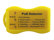 Load image into Gallery viewer, Passive and 802.3af/at PoE Detector, for testing PoE on Ethernet Cable, LED Indicators: Mode A/B, Passive 24V, Passive 48/56V, 802.3af/at, Reverse PoE
