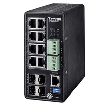 Load image into Gallery viewer, Vivotek AW-IHT-1271 L2+ Managed PoE Industrial Switch, 8x PoE+, 4x SFP, Gigabit Ethernet (10/100/1000), 240W, 24 Gbit/s Switching, 48 VDC PSU required