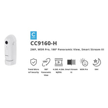 Load image into Gallery viewer, Vivotek CC9160-H Indoor 2MP 180 Degree Camera, Wide Dynamic Range (WDR) Pro, Built-in Microphone, IO, 1-Way Audio, H.264, M-Jpeg, RJ-45 Interface