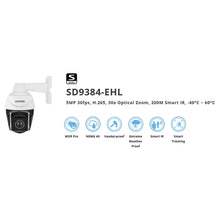 Load image into Gallery viewer, Vivotek SD9384-EHL Outdoor Speed Dome, 5MP 30fps, h.265, 30x Optical Zoom, 200m Smart IR, -40°C ~ 60°C, WDR Pro, 360° Continuous Pan, Human Tracking