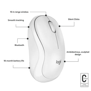 Logitech M240 Silent Bluetooth Mouse, Ambidextrous, wireless mouse, 3 buttons, Scroll type: Wheel. Power source: Batteries - Off White, 910-007120