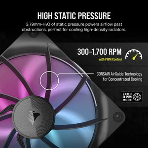 CORSAIR RX Series; iCUE LINK RX140; 140mm Fan; Single Pack, Fan diameter: 14 cm, 1700 RPM rotation, Maximum airflow: 94.7 cfm, Product colour: Black