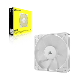 CORSAIR RS120 120mm PWM Fan – White, Fan diameter: 12 cm, Noise level (low speed): 10 dB, Noise level (high speed): 36 dB, Maximum airflow: 72.8 cfm