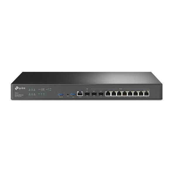 TP-Link Omada VPN Router with 10G Ports, 1× 10G SFP+ WAN Port, 1× 10G SFP+ WAN/LAN Port, 1× Gigabit SFP WAN/LAN Port, 8× Gigabit RJ45 WAN/LAN