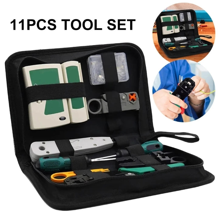 11Pcs Portable LAN Network Tool Set Wear Resistant Computer Network Repair Tool Kit Crimping Maintenance Tool Set for Home Office