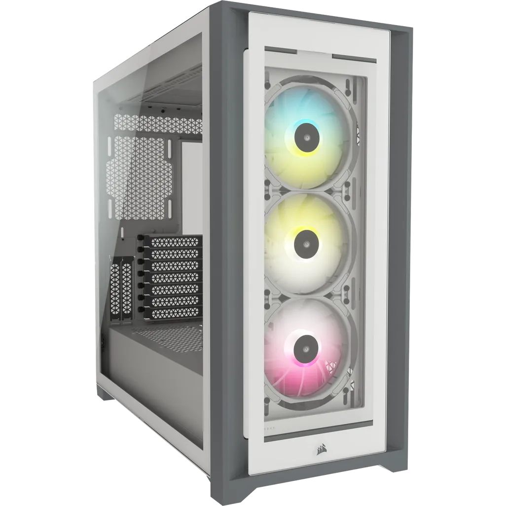 Corsair iCUE 5000X RGB Tempered Glass Mid-Tower PC CASE, White, Supported HDD sizes 3.5