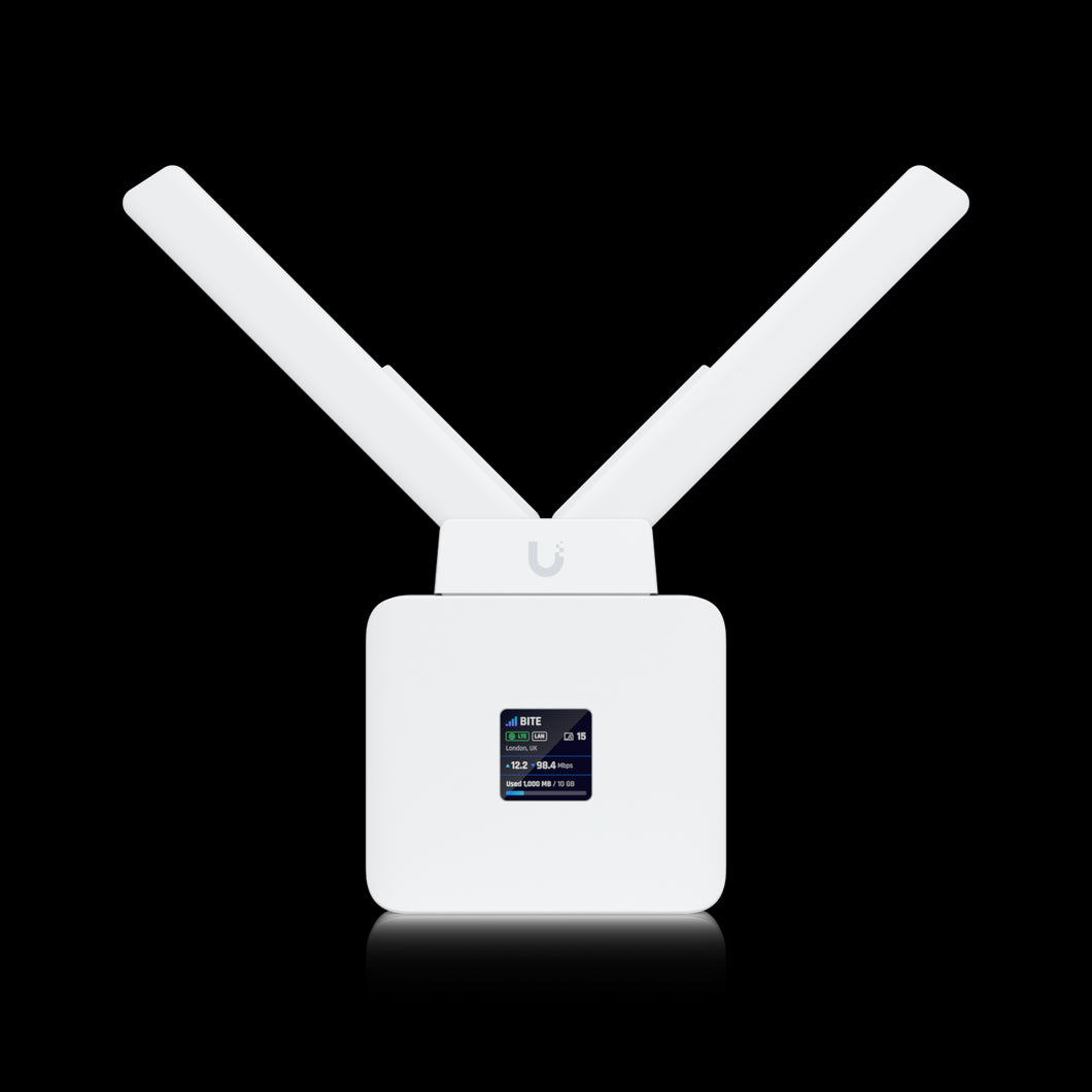 Ubiquiti UniFi LTE Mobile Router, LTE Cat4, 2x GbE ports, 1 PoE output, USB-C, ATX & PoE power options, Integrated GPS, Detachable long-range antennas