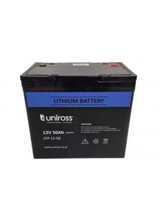 Uniross 12.8V 50Ah 640Wh Lithium Phosphate Li-FePO4 battery, Charge @ 10A (Max 50A), Discharge @ 50A (Max 50A), IP56 Rated, UPS and Solar Batteries