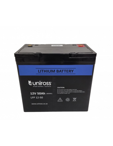 Uniross 12.8V 50Ah 640Wh Lithium Phosphate Li-FePO4 battery, Charge @ 10A (Max 50A), Discharge @ 50A (Max 50A), IP56 Rated, UPS and Solar Batteries