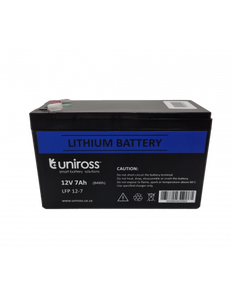 Uniross Lithium Battery 12V 7Ah Li-FePO4, Charge @ 1.5A (Max 7.5A), Discharge @ 7.5A (Max 15A/3sec), IP56 Rated, Power Backup, Battery Backup Systems