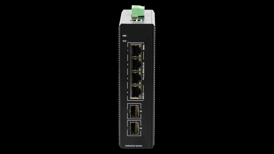 Bdcom 4 Port Gigabit Industrial PoE+ Managed Switch, 2× SFP, 120W PoE Budget, DIN-rail, 48-55VDC Input (Dual Redundant), IP40, 6kV Lighting Protection