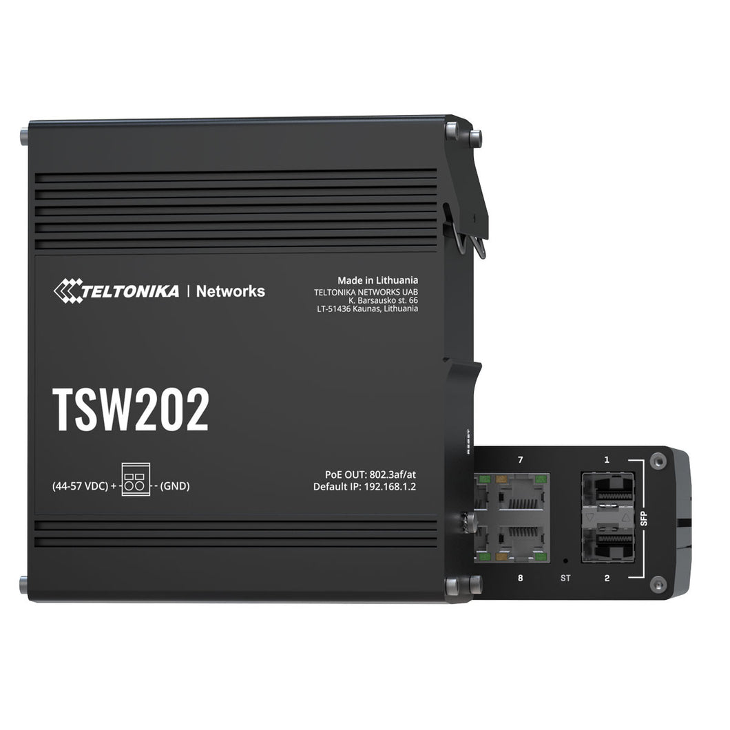 Teltonika Industrial Managed PoE+ Switch, Gigabit Ethernet ports providing 30W of power each, 8 x port PoE+ switch with 2 x SFP, L2 with additional L3