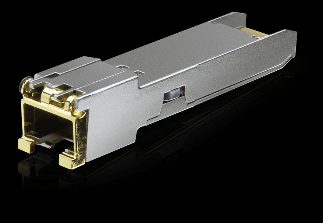 Ubiquiti 1G SFP to 1GbE RJ45 Module, SFP to RJ45 transceiver module that delivers 1 Gbps speed via a converted Ethernet connection