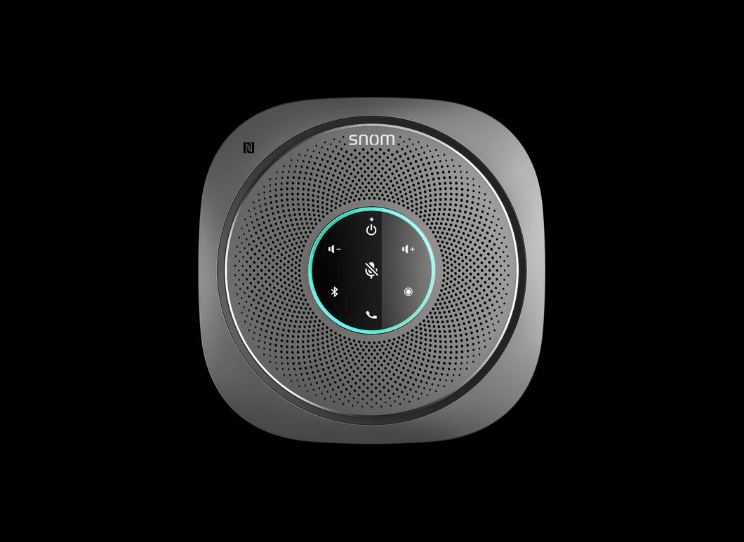 Snom C300 Personal Conference Speaker, with integrated USB chargeable long-life 5,200 mAh battery, up to 24 hrs of talk time, 5 days standby operation