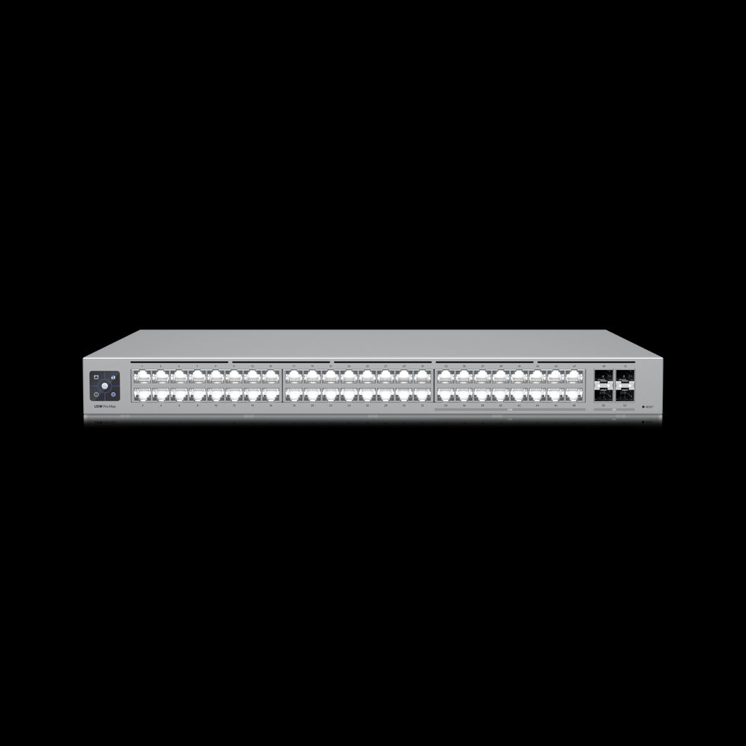Ubiquiti UniFi - Pro Max, 48 Port Switch, Etherlighting ports that illuminate to indicate port location, speed/link, and native VLAN/network