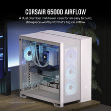 Load image into Gallery viewer, Corsair 6500D Airflow Tempered Glass Super Mid-Tower PC CASE; Supports BTF; White, Width: 328 mm, Depth: 481 mm, Height: 496 mm
