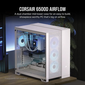 Corsair 6500D Airflow Tempered Glass Super Mid-Tower PC CASE; Supports BTF; White, Width: 328 mm, Depth: 481 mm, Height: 496 mm