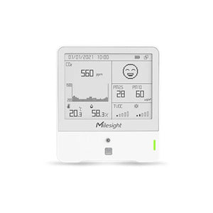 Milesight Indoor Ambience Monitor, Temp, Humidity, PIR, Light, TVOC, CO2, Barometric, PM2.5/10, 4x2700 mAh ER14505 Li-SOCl2 Replaceable Batteries