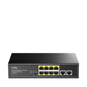 Cudy 8 Port Fast Ethernet PoE 115W 2 Gigabit Switch, 8× FE with 802.at/af Mode A PoE, 2× Uplink GbE, 120W PSU, Default/VLAN/Extend Modes | FS1010PG