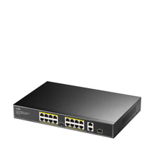 Load image into Gallery viewer, Cudy 16 Port Fast Ethernet PoE 190W 2 Gigabit 1SFP Switch, 16× FE with 802.3at/af Mode A PoE, 2× Uplink GbE + 1× Uplink SFP, 200W PSU, VLAN, FS1018PS1
