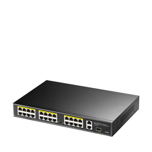 Cudy 24 Port Fast Ethernet PoE 290W 2 Gigabit 1SFP Switch, 24× FE with 802.3at/af Mode A PoE, 2× Uplink GbE + 1×Uplink SFP, 300W PSU, VLAN | FS1026PS1