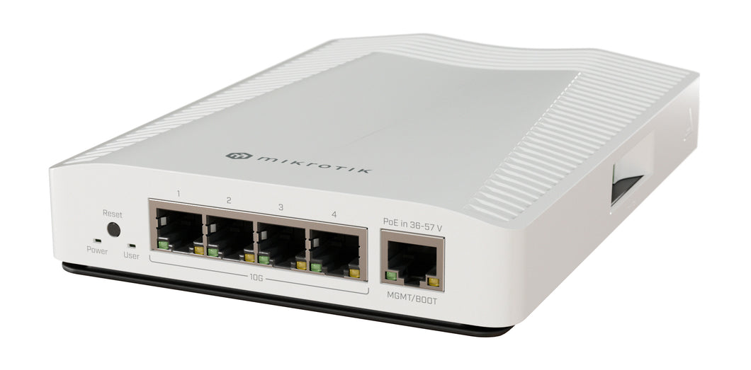 MikroTik Cloud Router Switch 4 Port 10Gbps with PoE Input, 4x10GB Ethernet, 1*GB Ethernet, dual-core ARM CPU, 2 DC jacks, 2-pin terminal CRS304-4XG-IN