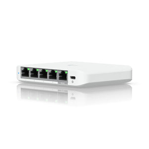 Ubiquiti UniFi Flex Mini 2.5Gbps 5 Port Switch, features 4 x 2.5GbE Ports, 1 x 2.5GbE PoE in port, Optional USB-C Adaptor included - USW-Flex-2.5G-5