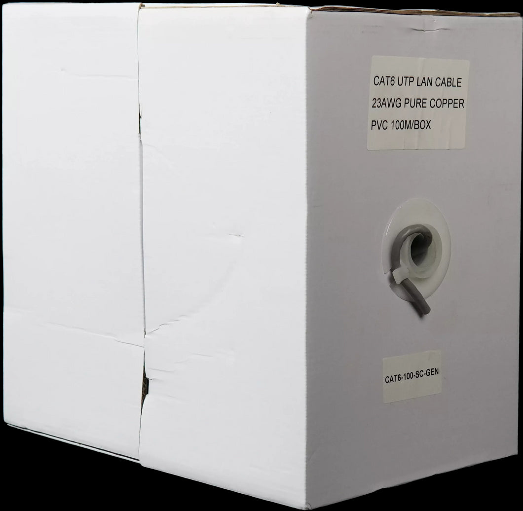 Essential CAT6 Indoor Ethernet Cable 100m Grey Solid Copper UTP Pull Box | CAT6-100-SC-GEN