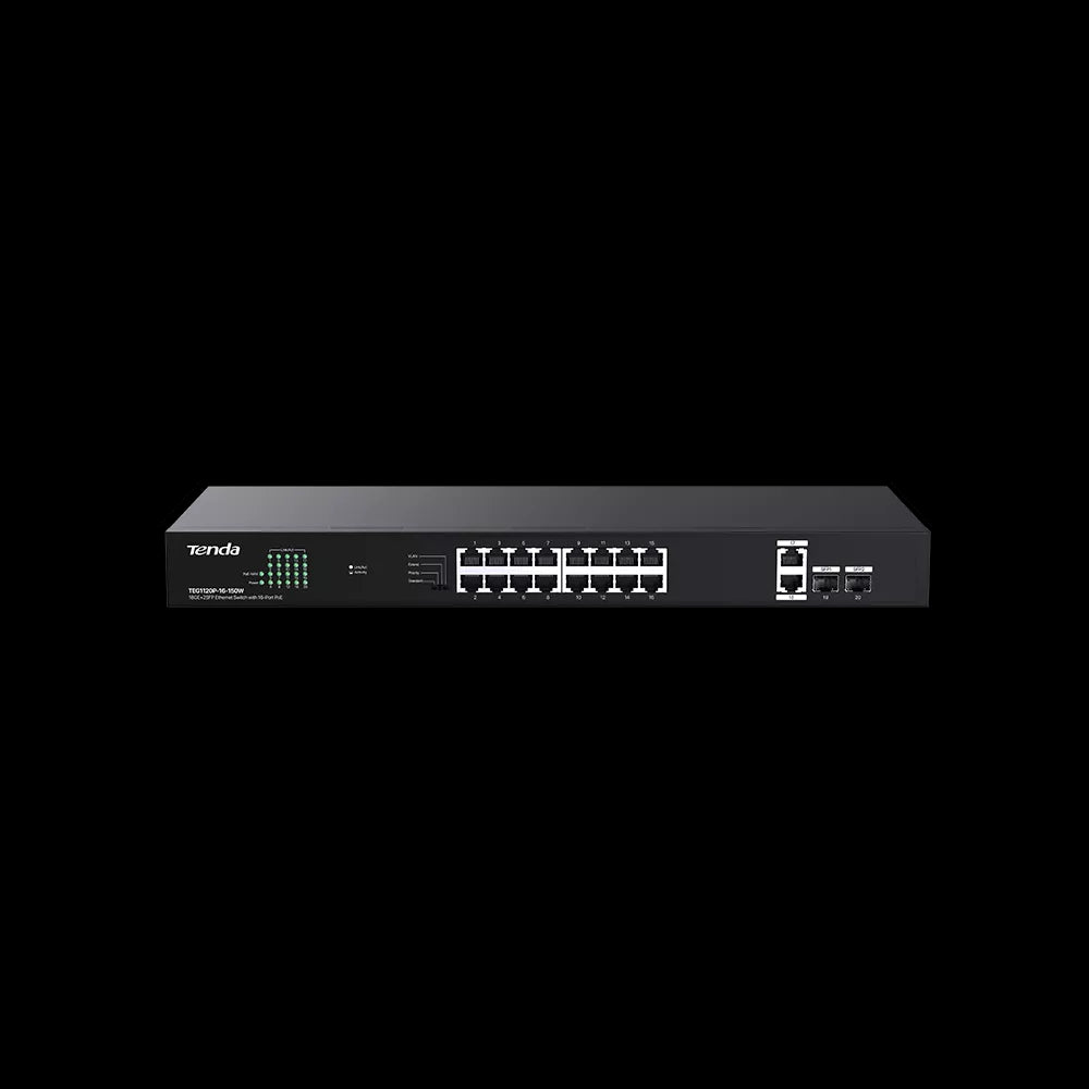 Tenda 16-Port Desktop Switch 18x Gigabit, 2x SFP Switch With 16-Port PoE | TEG1120P-16-150W