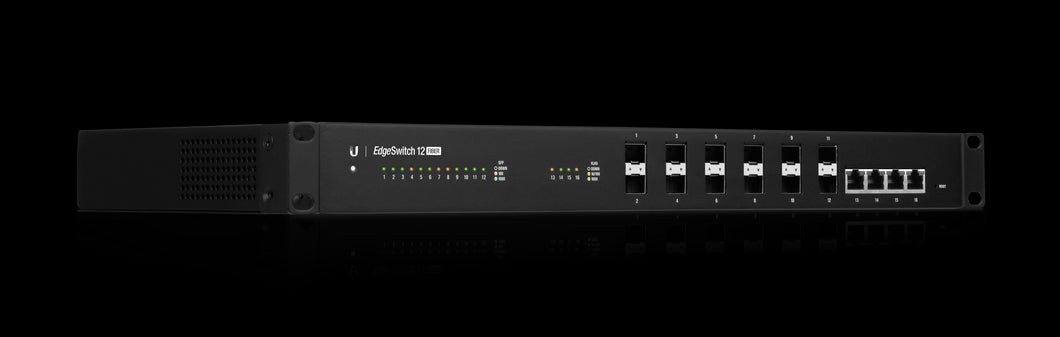 Ubiquiti UISP EdgeSwitch Fiber, 12 Gigabit SFP Ports (8×100/1000Mbps SFP & 4×1000Mbps SFP), 4 x Gigabit RJ45, Rackmount Brackets Included, Serial Port