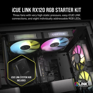 CORSAIR RX RGB Series; iCUE LINK RX120 RGB; 120mm Fan; Triple Pack, Noise level (high speed): 36 dB, Maximum airflow: 73.5 cfm, Product colour: Black