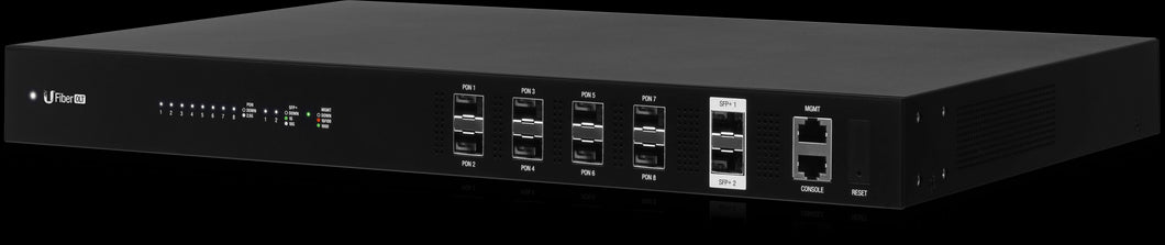 Ubiquiti UISP – UFiber GPON OLT Headend, 8 Gpon SFP Ports, 2 SFP+ Ports, 1024 ONUs Total (128 Clients per Port), 40W, AC/DC Power Module (Included)