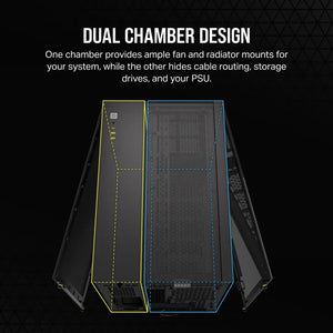 Corsair 2500D Airflow, Midi Tower Micro ATX Dual Chamber PC Case, 18 cm, 40 cm, Black, Dimensions - Width: 304 mm, Depth: 469 mm, Height: 376 mm